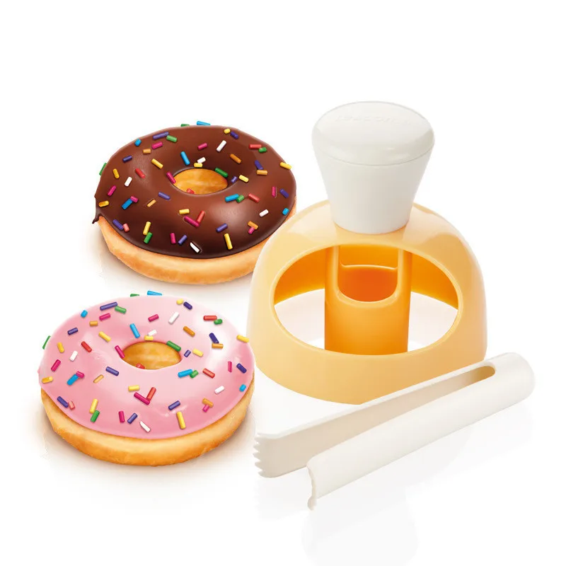 CT91 New Arrival Kitchen Plastic Rolling Donut Cutter Donut Maker Baking Mould Pastry Doughnut Hole Press Mould with Pliers