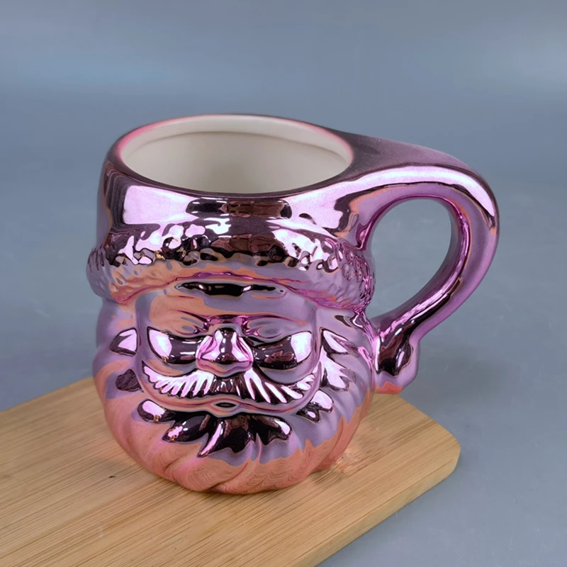Christmas holiday Santa deer mugs ceramic with gold handle electroplating ceramic coffee mug and gold rim Gold Mug