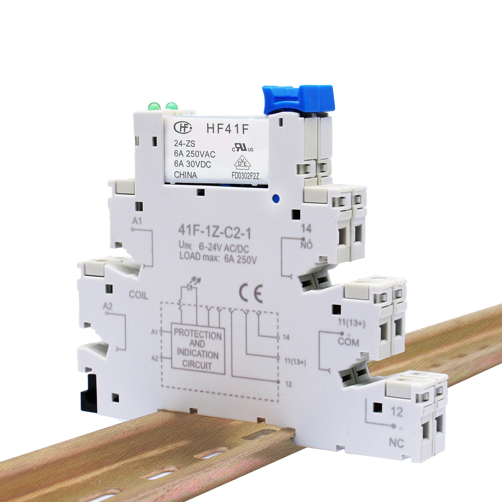 Interface slim relay setSPLC 6.2mm thickness din-rail 6 A relay socket  slim din rail slim relay HF41F-024-Z