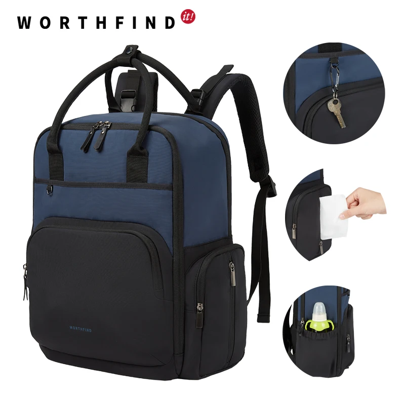 Worthfind Manufacturers Extra Large Taslon Fabric Waterproof Baby Nappy Bag Mommy Backpack Men Diaper Bag With Changing Station