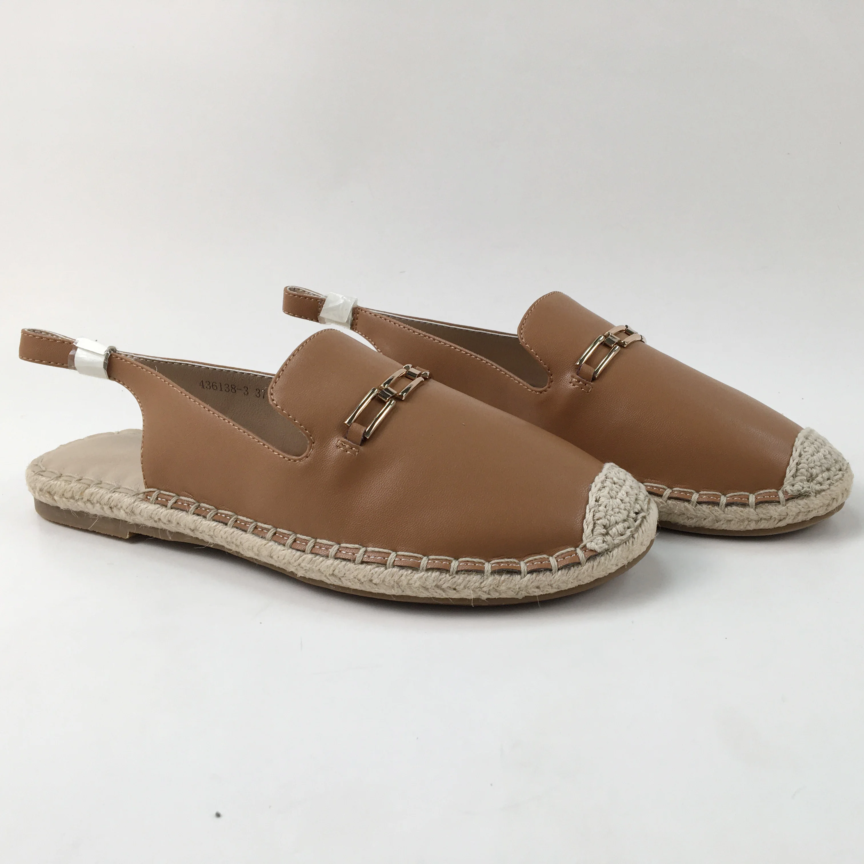 2022 New Arrivals Fashion  Women Slingback Sandals Ankle Strap bank at side Slippers Cow leather Gold Chain Lady Espadrille