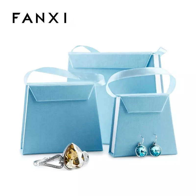 FANXI Magnetic Cardboard Boxes Velvet Insert For Necklace Bracelet Ring Jewelry Packaging Blue Foldable Paper Magnet Jewelry Box