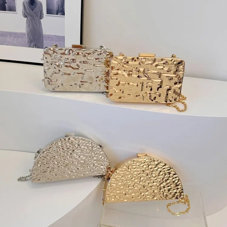 2024 Unique Designer Ladies Fashion Metallic Evening Purse Women Crossbody Bag With Chain Party Wedding Clutch