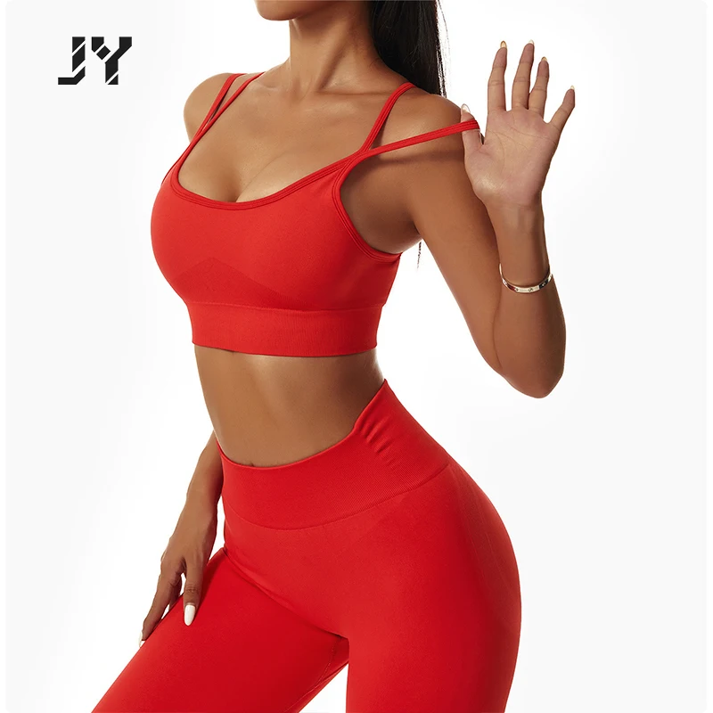 Newest Custom Seamless Gym Clothing For Women Scrunch Booty Yoga Shorts Leggings 4Pcs Sports Workout Halter Bra Suit Sets
