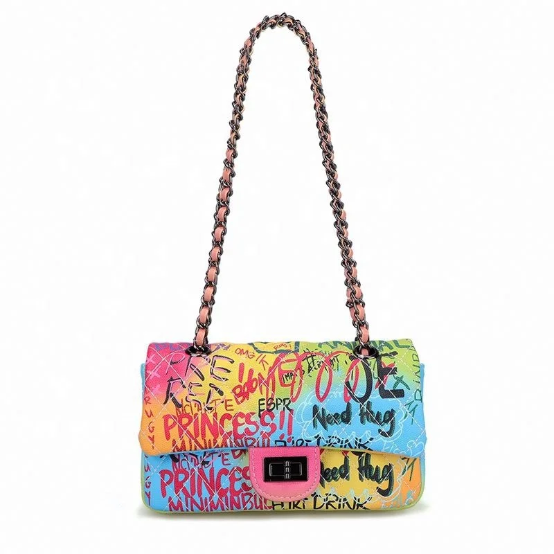 Handbags Purses Women Wholesale Fashion Fanny Pack Waist Bag New High Quality PU Leather Graffiti Luxury Rainbow Sports Belt Bag