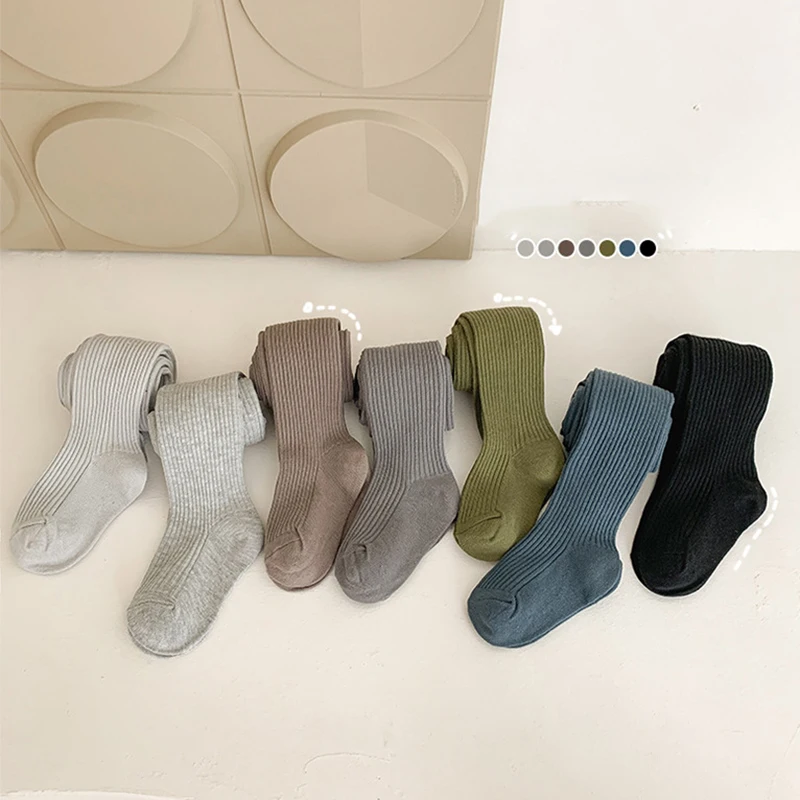 Multi Colors Solid Kids Stockings Tights Wholesale Ribbed Children Pantyhose 100 Cotton Girls Baby Kids Tights