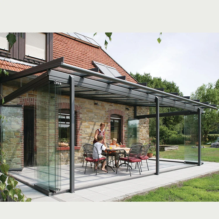 gazebo aluminum frame retractable awning roof sliding tempered insulated glass greenhouse sunroom houses