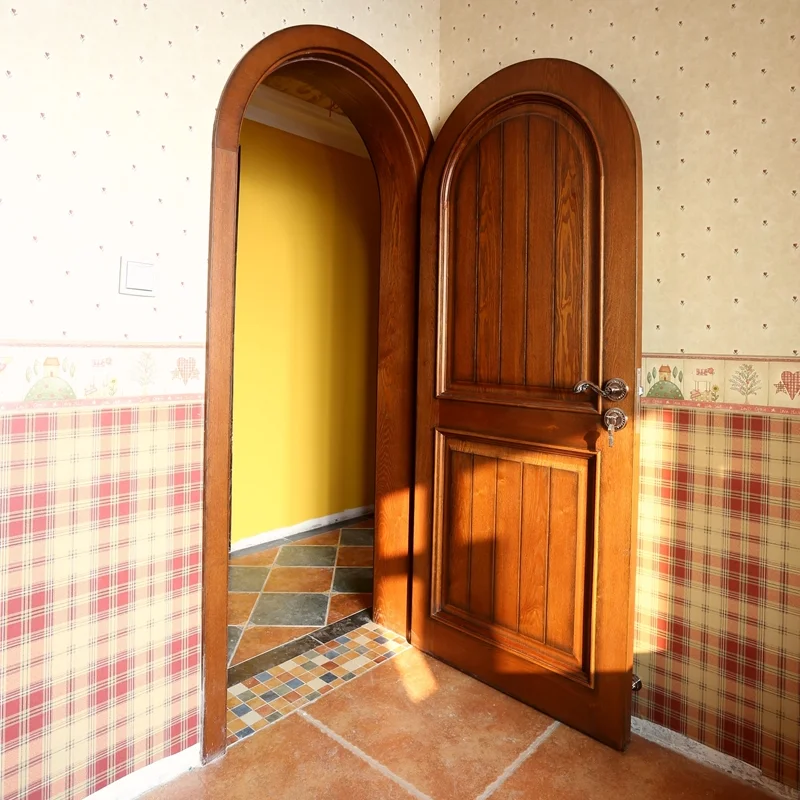 Soundproof interior modern wooden arched doors custom solid wood round top doors with frames