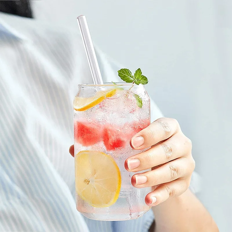 8mmx20cm Reusable Clear Glass Straw Dishwasher Safe Eco-Friendly Straight Stirring Rod Glass Smoothie Straw with Cleaning Brush