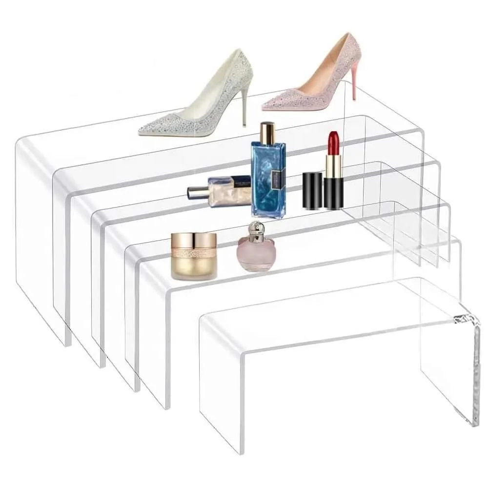 5-piece setAcrylic Display Riser Stand Clear Jewelry Shelf Cosmetic Display Rack for Display Pop Figures Candy Dessert Table Dec