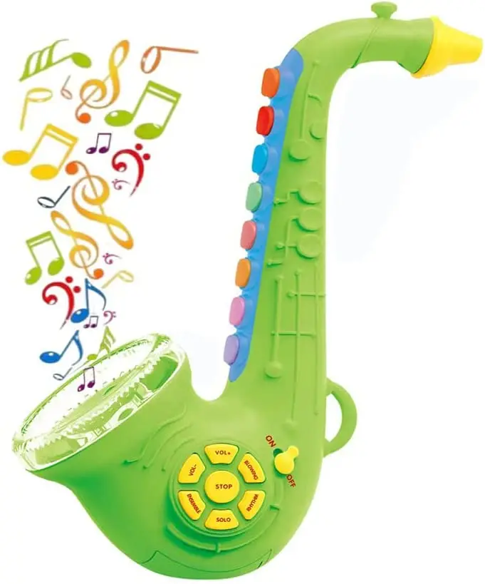 Saxophone Toy Trumpet Clarinet Toy Saxaboom Kids Instruments with Light Music Early Education Toy Saxophone Green