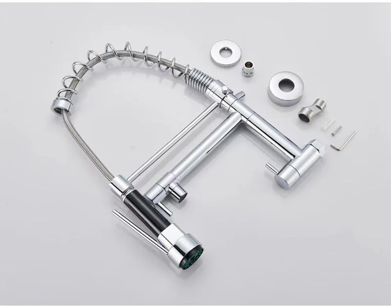 Chrome Kitchen Wall Mount Faucet Single Cold Water Free Rotation Pull Down Dual Spout Control waterfall wall faucet