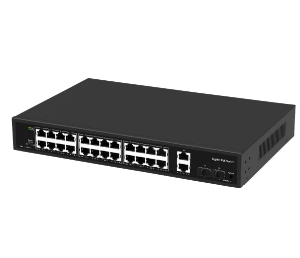 24CH POE Switch 10/100/1000M 24port 300W Gigabit 24x1G POE port 2x1G RJ45 ports 2 x1G SFP ports