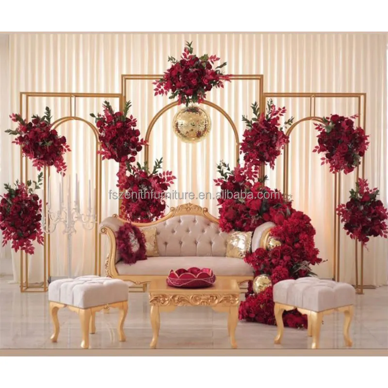 Event Party Stage Decoration Back Drops Gold Stainless Steel Frame Flower Stand Wedding Arch Backdrop For Wedding