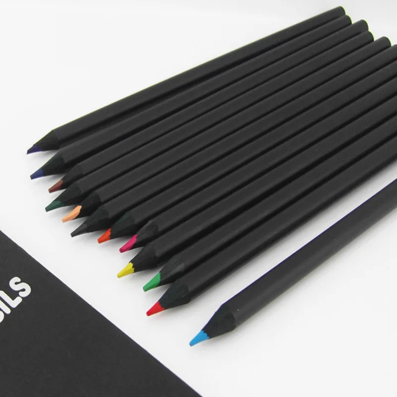 12 Pcs New High Quality Pencil Packaging 12 Different Colours Colored Pencils Kawaii School Black Wooden Pencils Fast Delivery