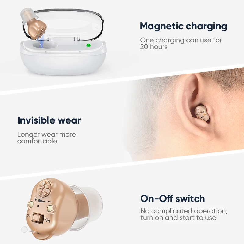 New Product Ideas 2024 Great-Ears Cic Hearing Aids 2 Channels Sound Amplifier In-Ear Rechargeable Hearing Aids