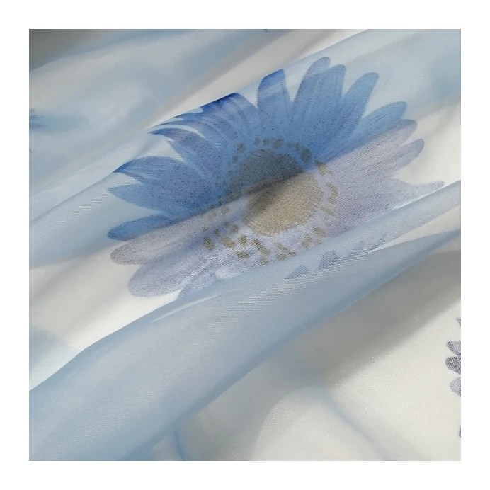 Wholesale 280CM voile printed polyester curtains blue tulle fabric for curtain pattern