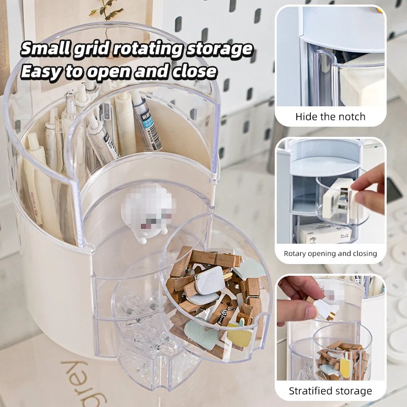 NEW ARRIVAL Combined Stationery Storage Box Desktop Office Plastic Revolving Drawer Pen Holder Container With Dustproof Cover