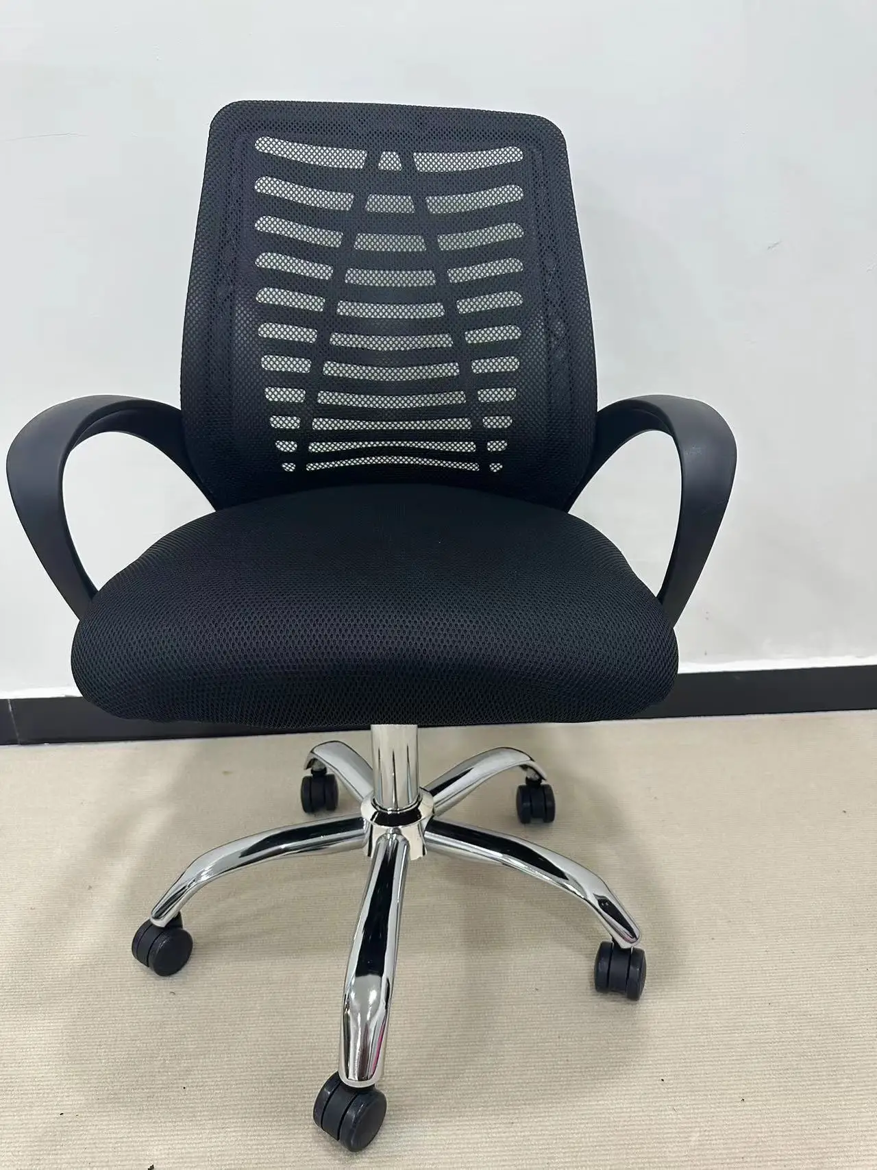 Black Mesh Back Steel Leg Upholstered Chrome Staff Visitors Armchair Ergonomic Computer Office Chairs
