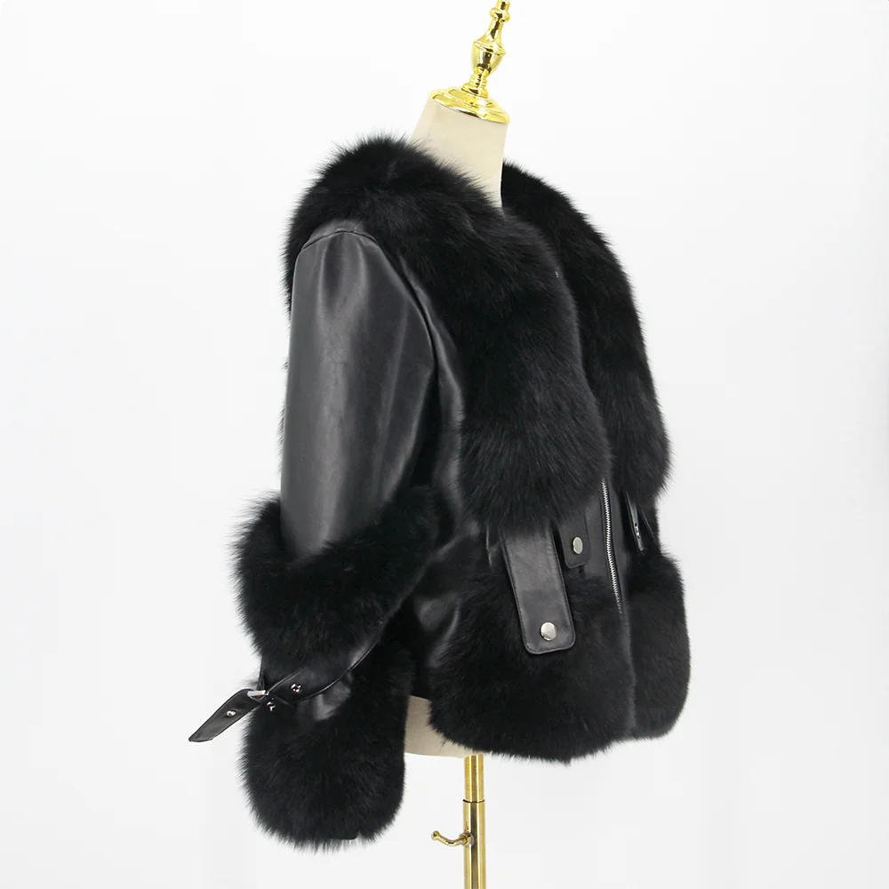 QIUCHEN QC22095 2022 New Winter Fashion Luxury Jacket Women Genuine Leather Real Fox Fur Coat Blue Fox Fur