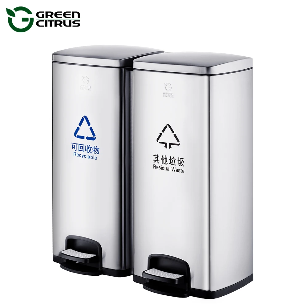 2 Compartment Kitchen Outdoor Stand Classitfy Waste Rubbish Bins Stainless Steel Dust Bin Wholesale
