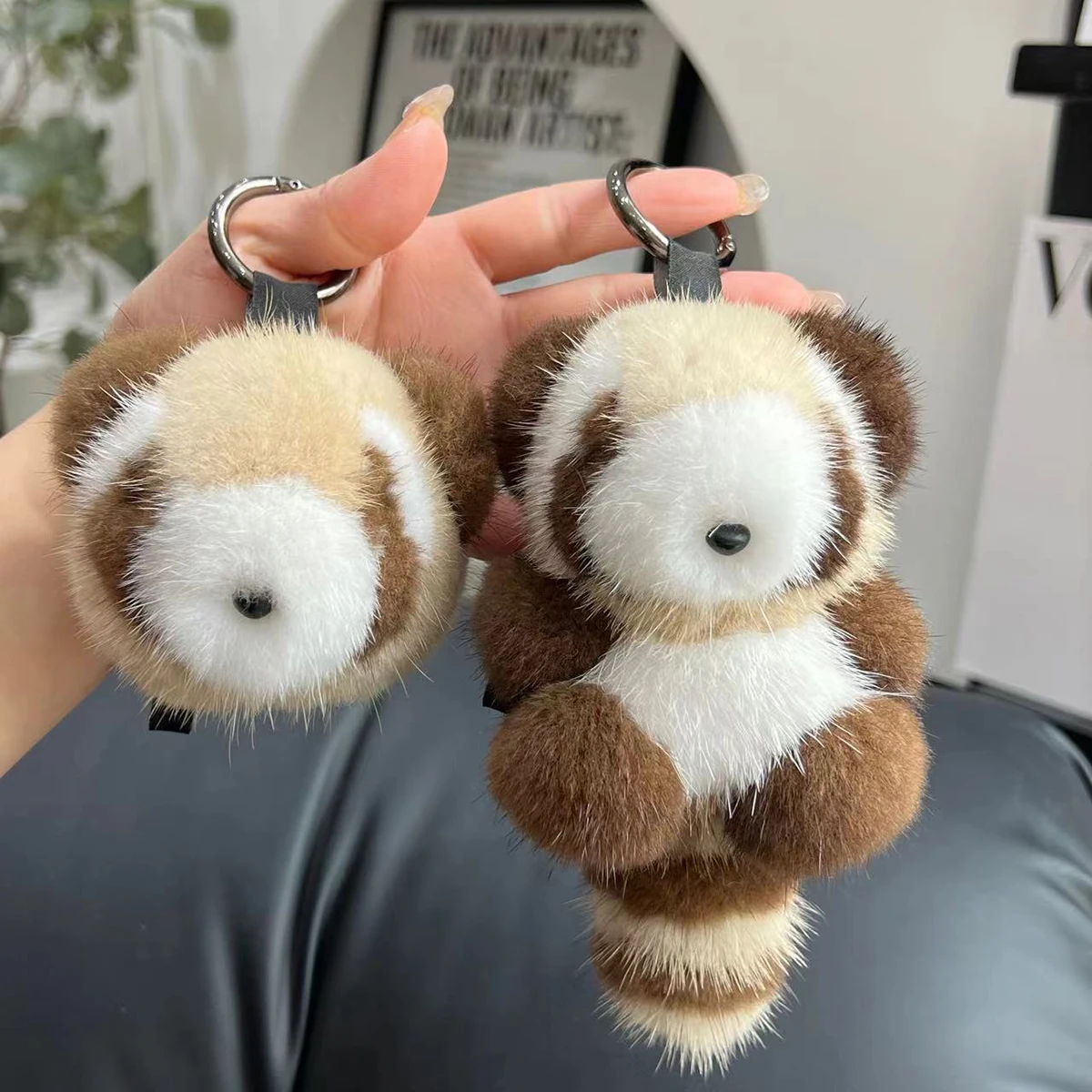 Cute Soft Mink Fur Little Raccoon Pendant Doll Bag Accessory Plush Keychain