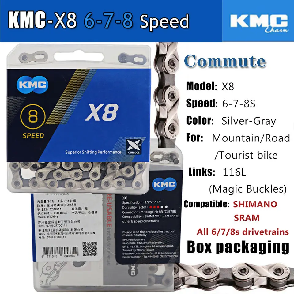 KMC high quality aluminum alloy silver gold wholesale series 6 7 8 9 10 11 Speed bicycle chain MTB Road KMC Bike KMC chain