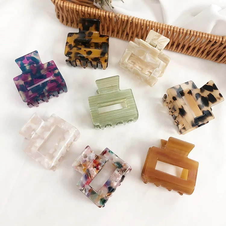Ins Beautiful Girls 5cm Acetate Hair Claw Clips Geometric Cab Tortoise Shell Hair Crab Headwear Square Hair Claws For Women