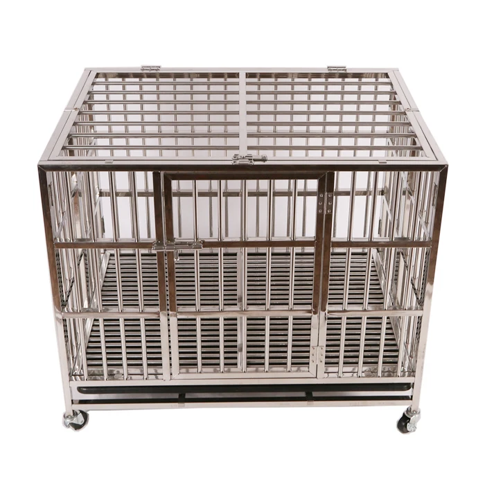 Foldable XL Large Stainless Steel Dog Cage Folding SUS Dog Kennel Box With Toilet Tray