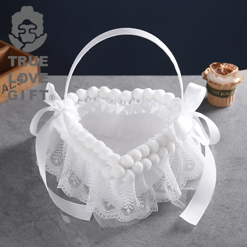 Plain Satin Knotted Wedding Flower Basket Scattering Basket Handmade Silk Wedding Gift Basket