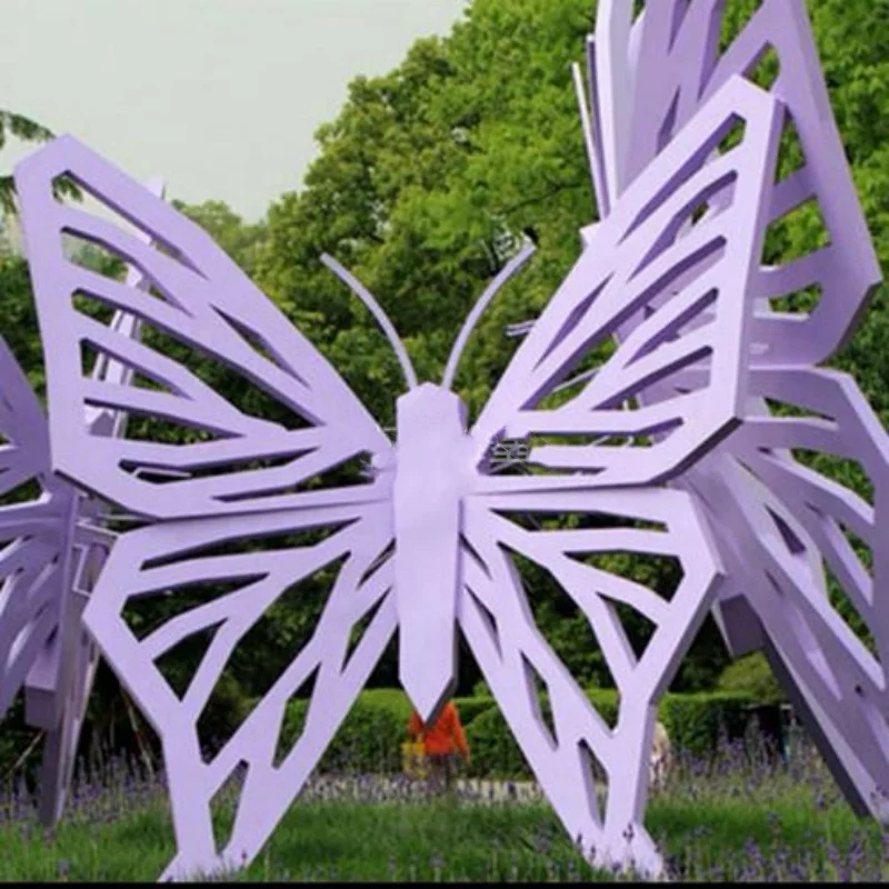 Customized Modern Stainless Steel Metal Art Butterfly Statues Garden Colorful Stainless Steel Butterfly Sculpture