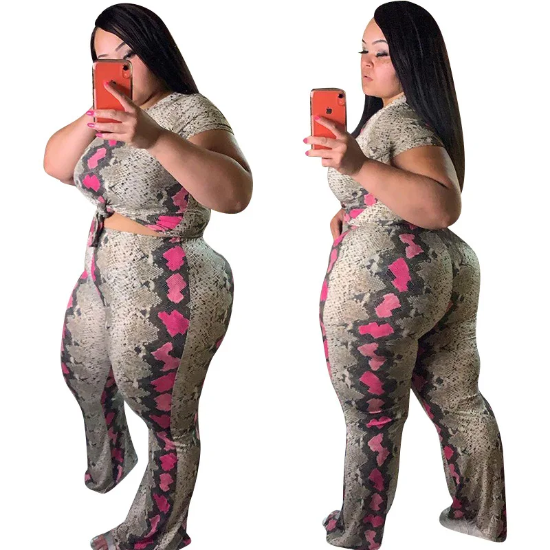 
Wholesale 2021 Fashion Two Piece Pants Set Summer Outfits Animal Print Plus Size Women Clothing 