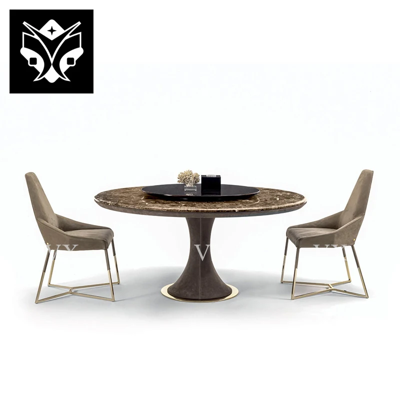 Italian Luxury Marble Table With Lazy Susan Modern Round Rotating Dining Table