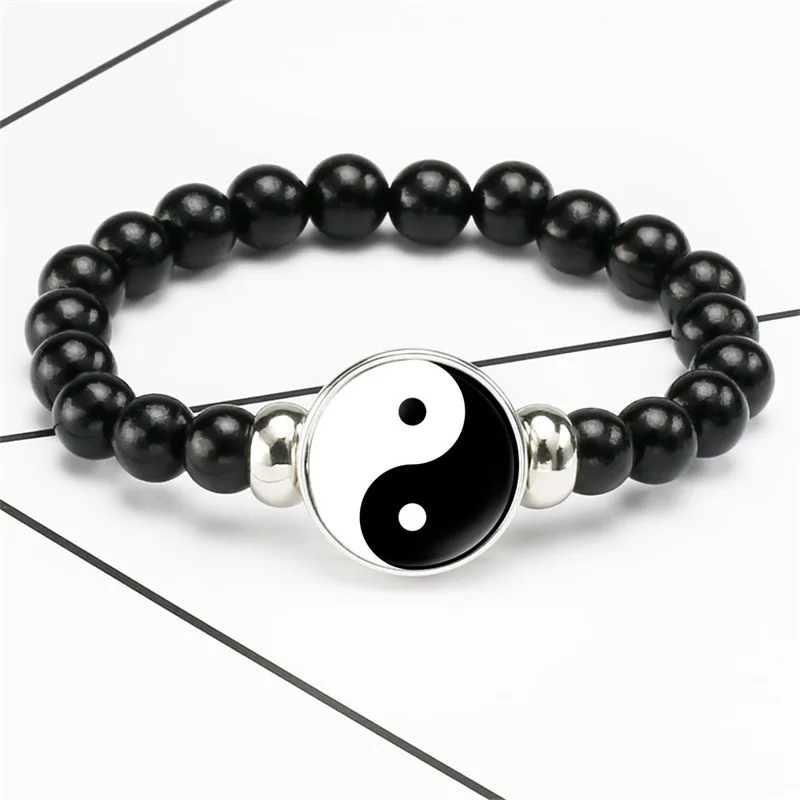 Personality Fashion Yin Yang Taiji Gossip Feng Shui Bracelet Stretched Handmade Beaded Footprint Bracelets Chinese Style Jewelry
