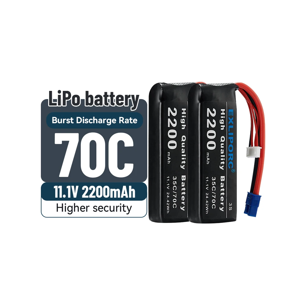 EXLIPORC 11.1V 2200mAh 70C 3S Lipo Battery with Connector Hardcase Battery for RC Car RC Truck Traxxas LOSI Associated Racing