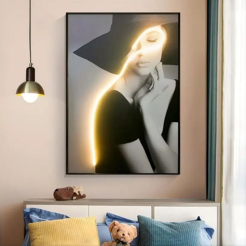 high-quality Wall Painting Led Light Portraits Painting Entrance Decorative Illuminating Picture Wall Art
