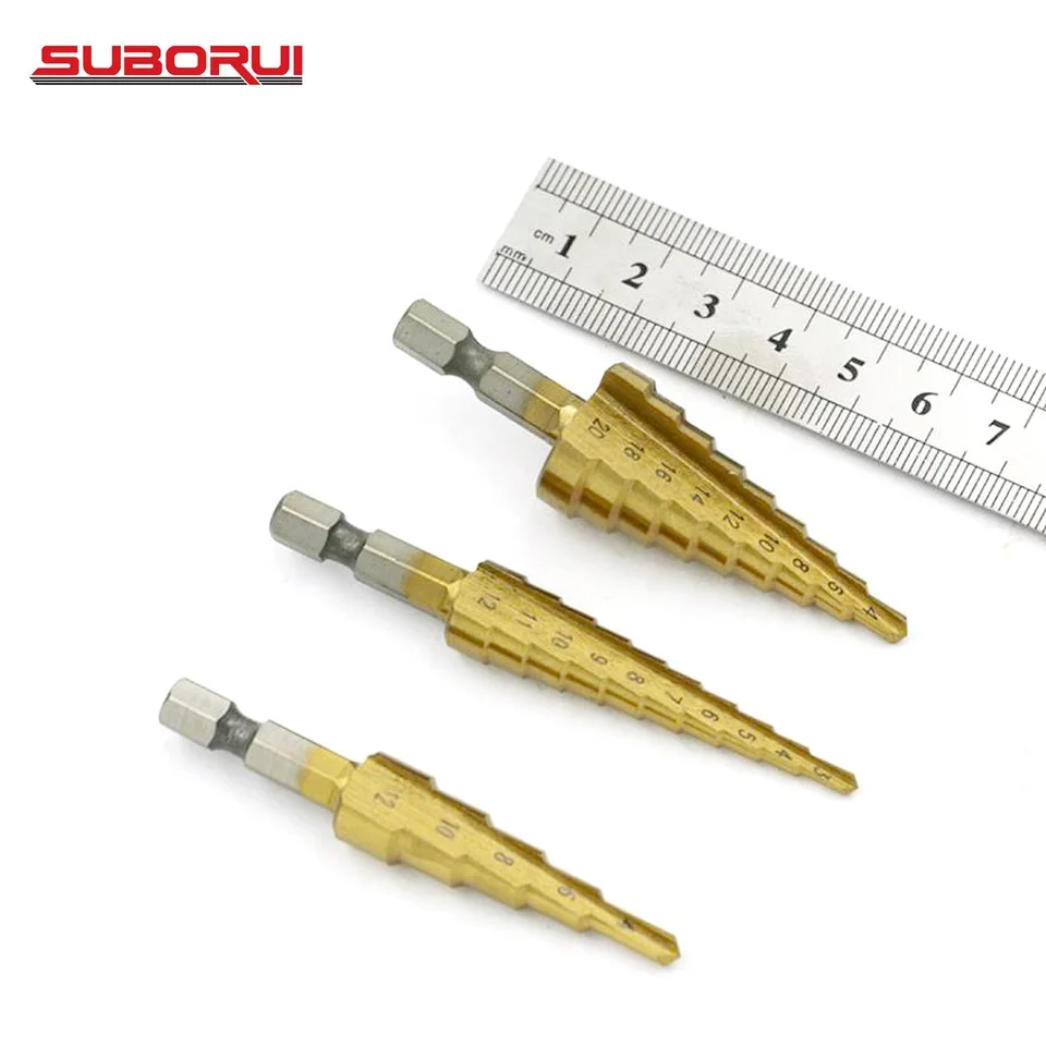 SUBORUI 4241 3 шт. HSS шестигранный хвостовик сталь титановые ступенчатое сверло 3-12 мм 4-12 4-20 набор сверл по дереву