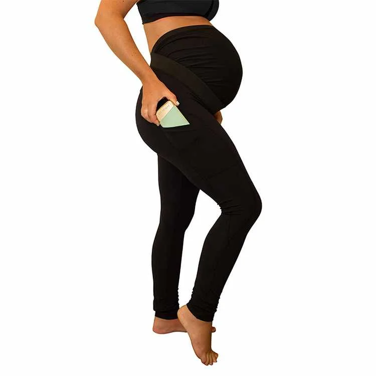
Solid color stitching long high waist side maternity pants maternity leggings 