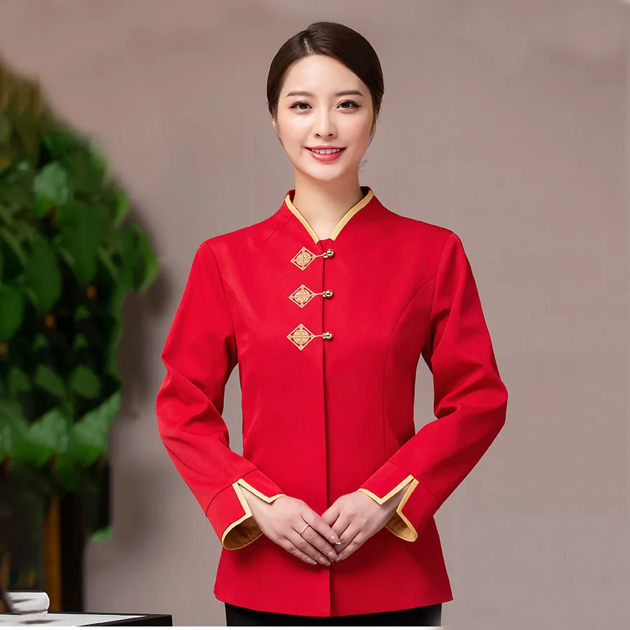 Long sleeve chinese restaurant catering coat coffee shop restaurant waiter uniform