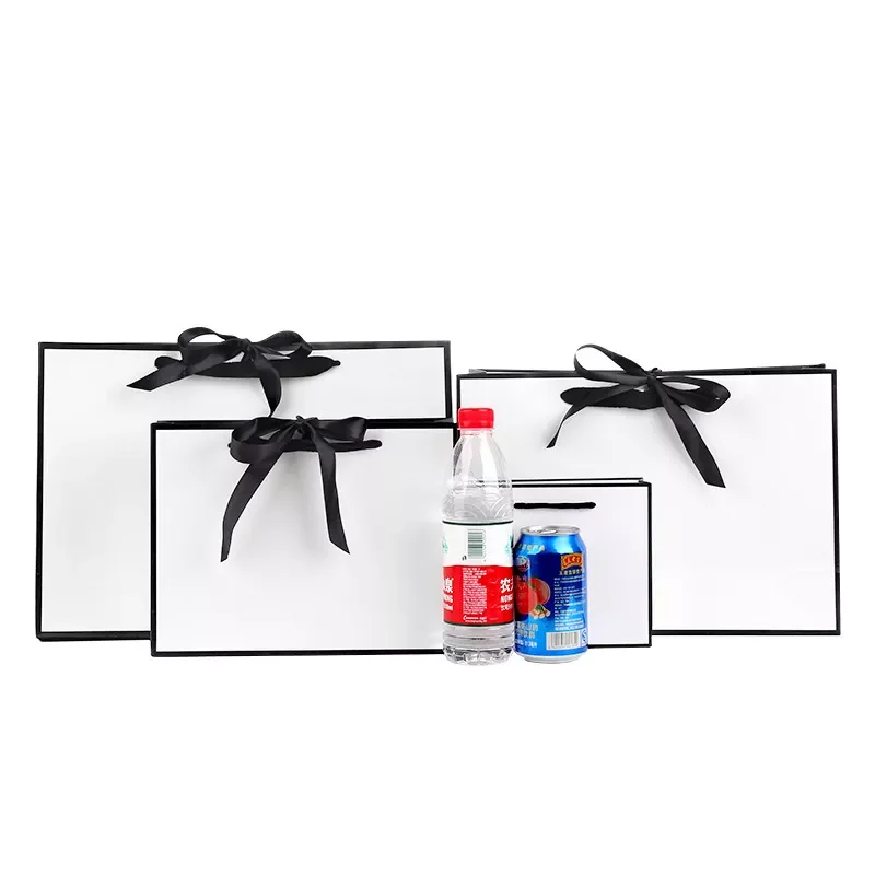 Wholesale Cheap Custom Design Classic Gift Clothing White Cardboard Shopping Paper Bag with Ribbon Handle