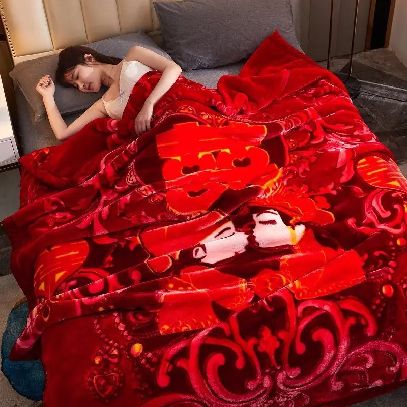 Warm Laschel Blanket Thick Double-Layer Wedding Cover Blanket Coral Fleece Blanket Student Dormitory Quilt