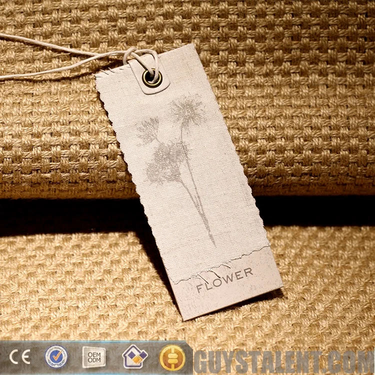Custom Design Silk Screen Printed Eco-friendly Cotton Clothing Printed Canvas Hang Tag Hemp Fabric Hang Tag Cotton Hangtags