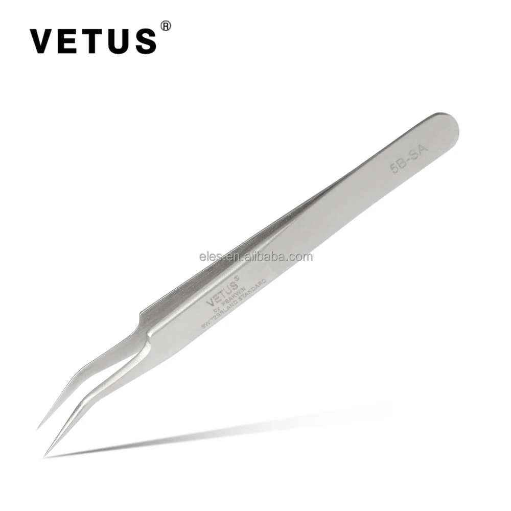 Vetus Tweezer Stainless Steel Non-magnetic Curved Pointed Tip Precision Eyelash Eyebrow Extensions Lashing Tool 5B-SA