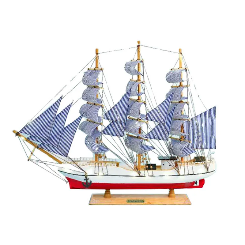 60cm Beach Mediterranean Nautical Home Desk Decor Wood Crafts Wooden Sailboat Boat Sail Ship Model with Lamp