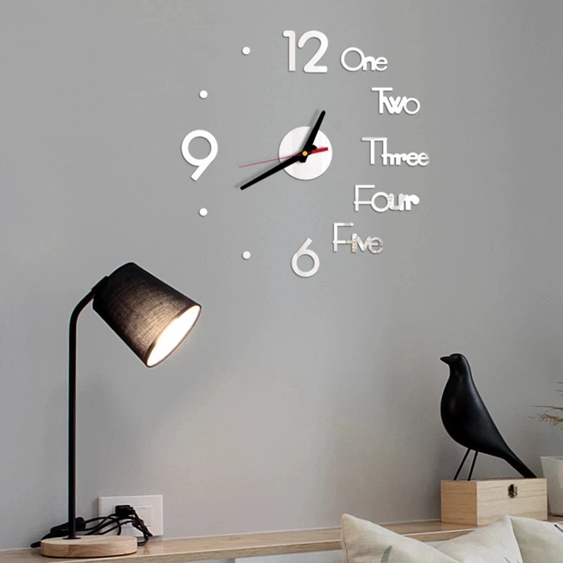 Acrylic Digital 3D Wall Clock DIY Frameless Mute Clock Mirror Surface Roman Numerals Sticker Clock for Home Office