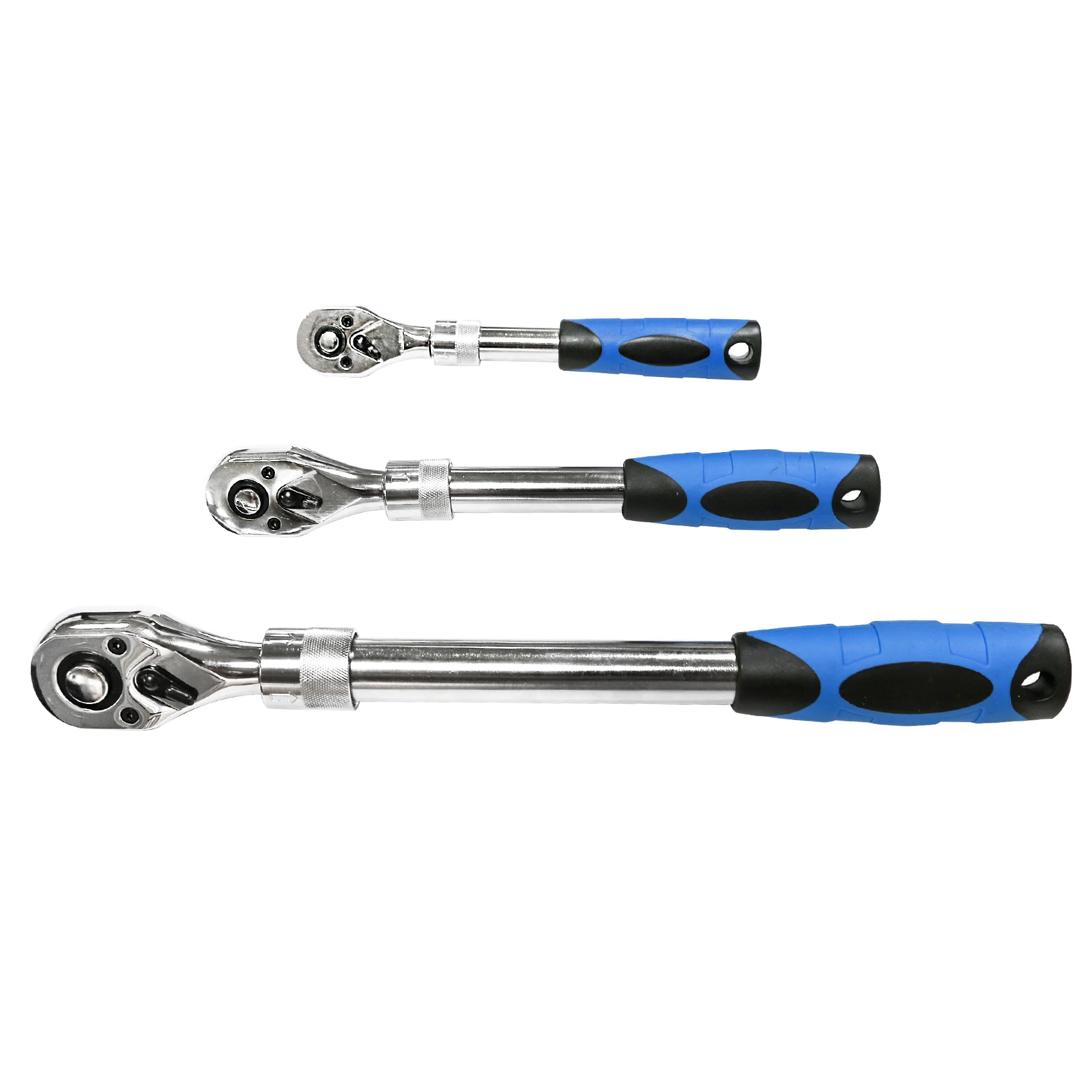 SUGETOOLS 3pcs 1/4 3/8 1/2 Inch Drive Socket Wrench Quick-Release Reversible Extendable Ratchet Set