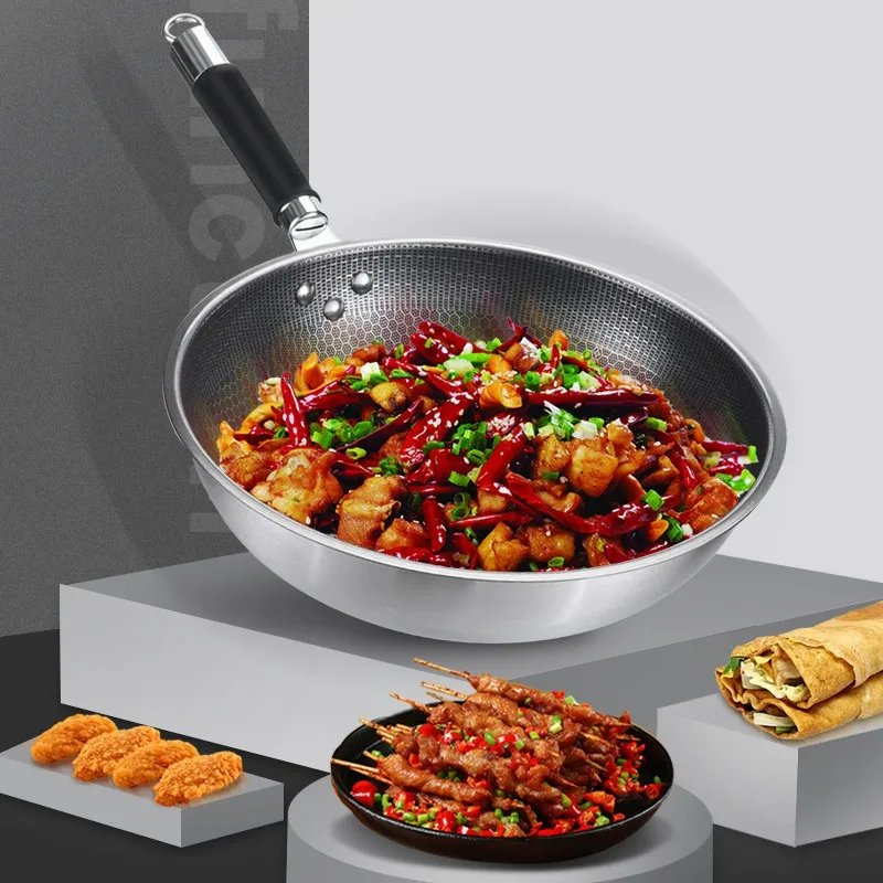 Promo Amazon cookware 304 stainless steel non-stick wok