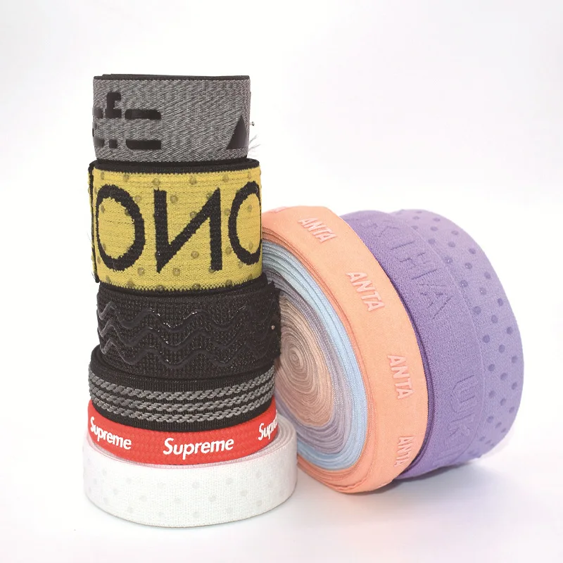 Custom LOGO Silicone Printed  Ribbon Polyester Nylon Logo Pattern Elastic Waist   band Elastic webbing