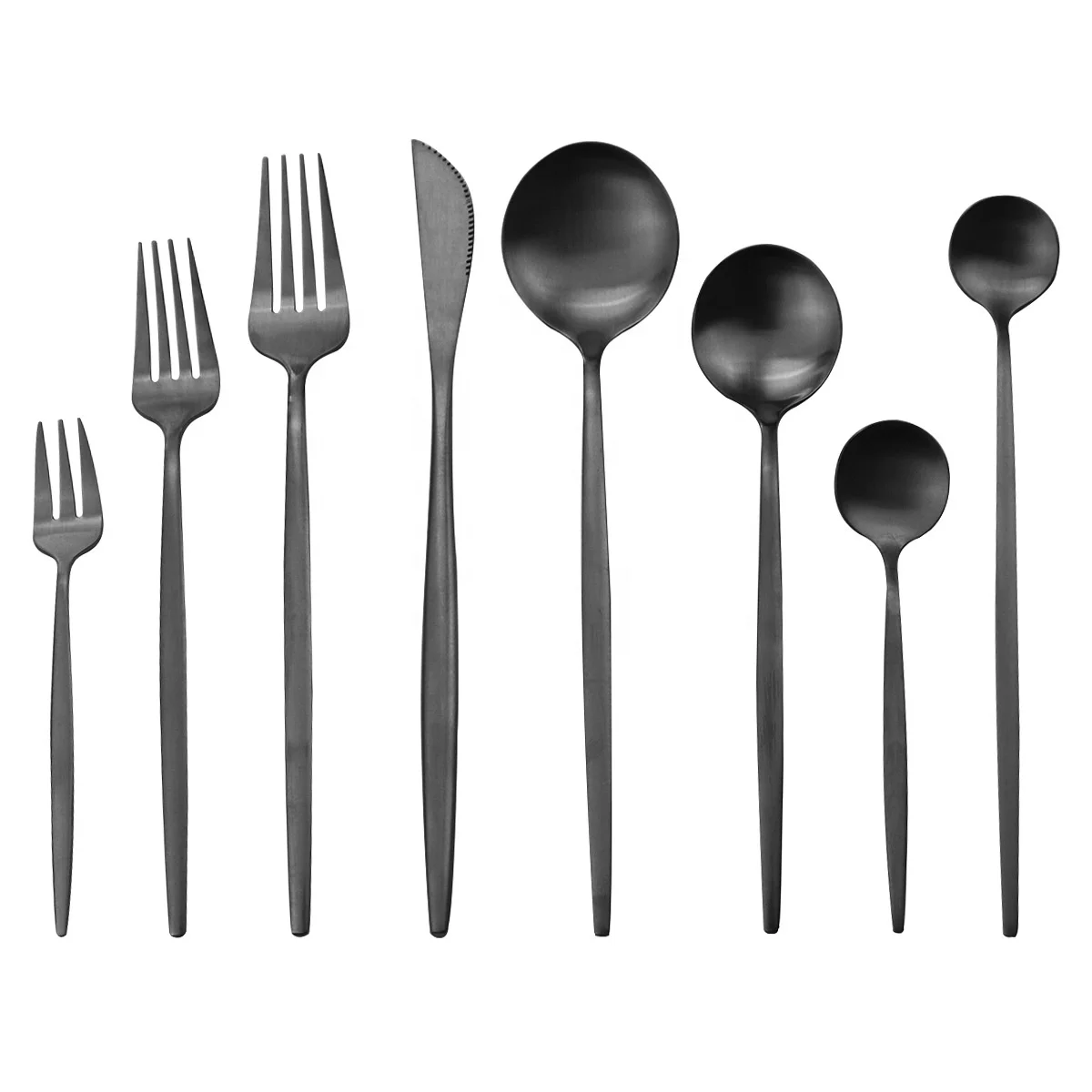 Wholesale High Quality Stainless Steel Silverware Flatware Spoon Fork Knife Black Matte Cutlery Set