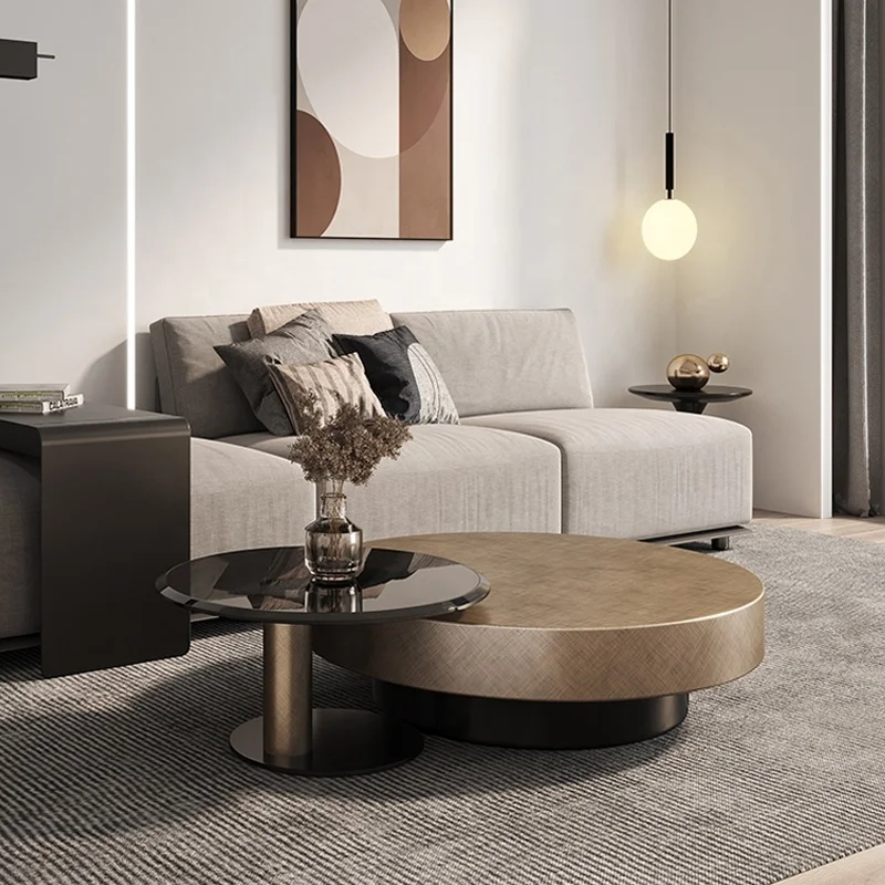 Italian Light Luxury Minimalist Modern Designer Small Household Round Stainless Steel Tea Table Glass coffee table